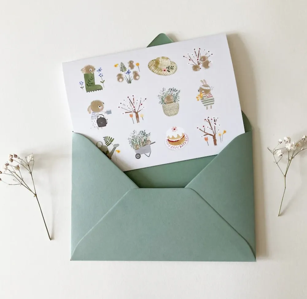 Handmade Card & Stickers - Spring Bunnies|Cottontails Baby Hot