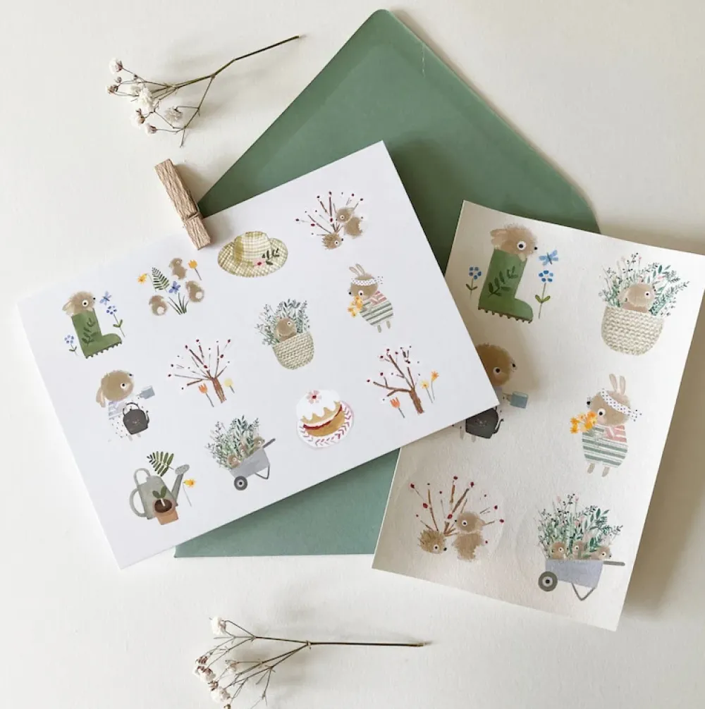 Handmade Card & Stickers - Spring Bunnies|Cottontails Baby Hot
