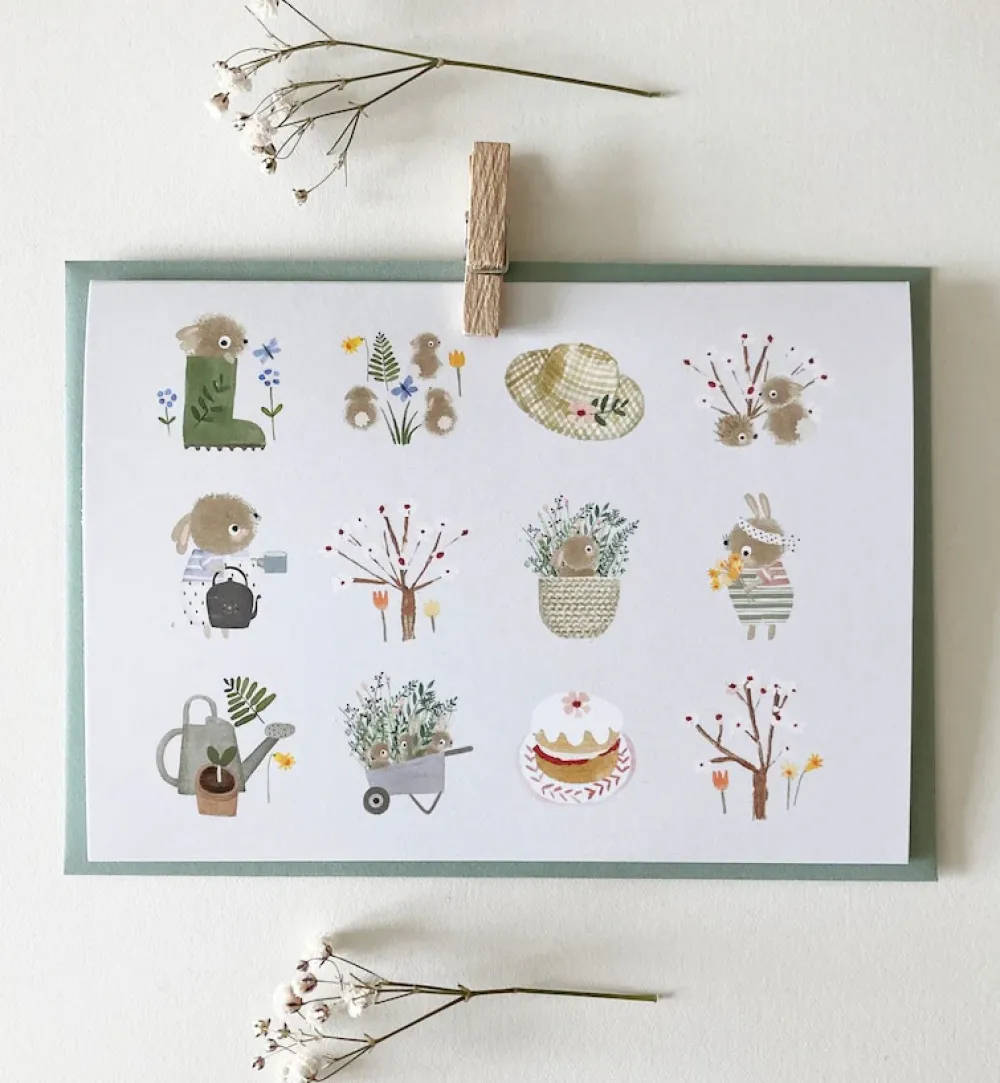 Handmade Card & Stickers - Spring Bunnies|Cottontails Baby Hot