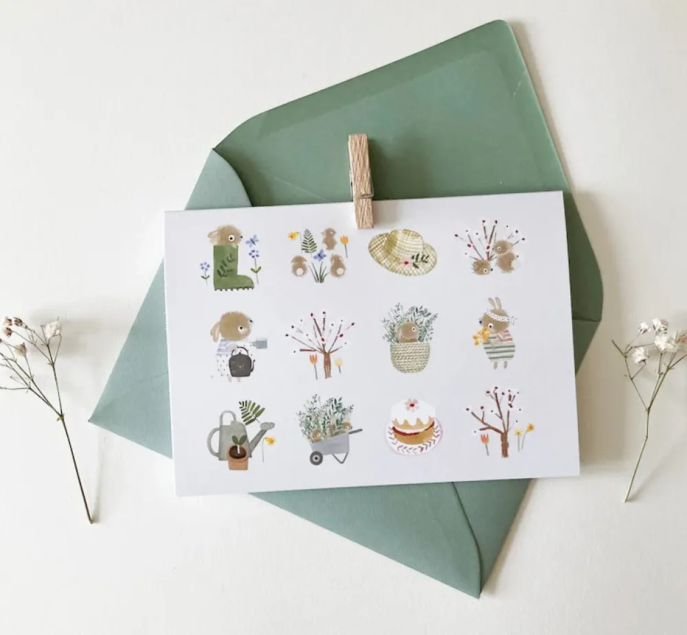 Handmade Card & Stickers - Spring Bunnies|Cottontails Baby Hot