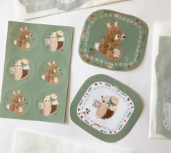 Handmade Paper Stickers - Hedgehog & Bunny|Cottontails Baby Hot
