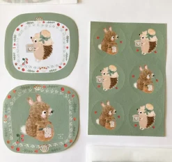 Handmade Paper Stickers - Hedgehog & Bunny|Cottontails Baby Hot