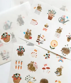 Handmade Paper Stickers - Gardening Bunnies|Cottontails Baby New