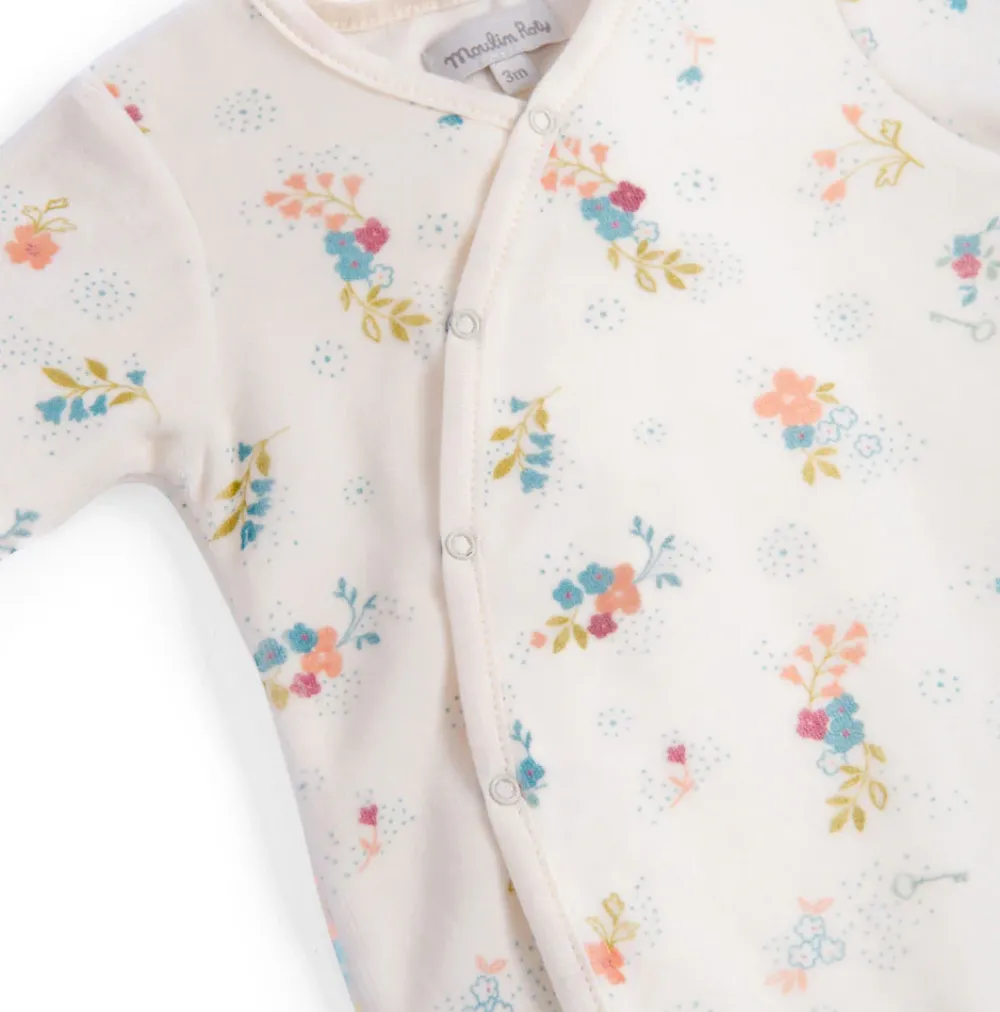 Moulin Roty Floral Baby Sleepsuit - 1 month|Cottontails Baby Best