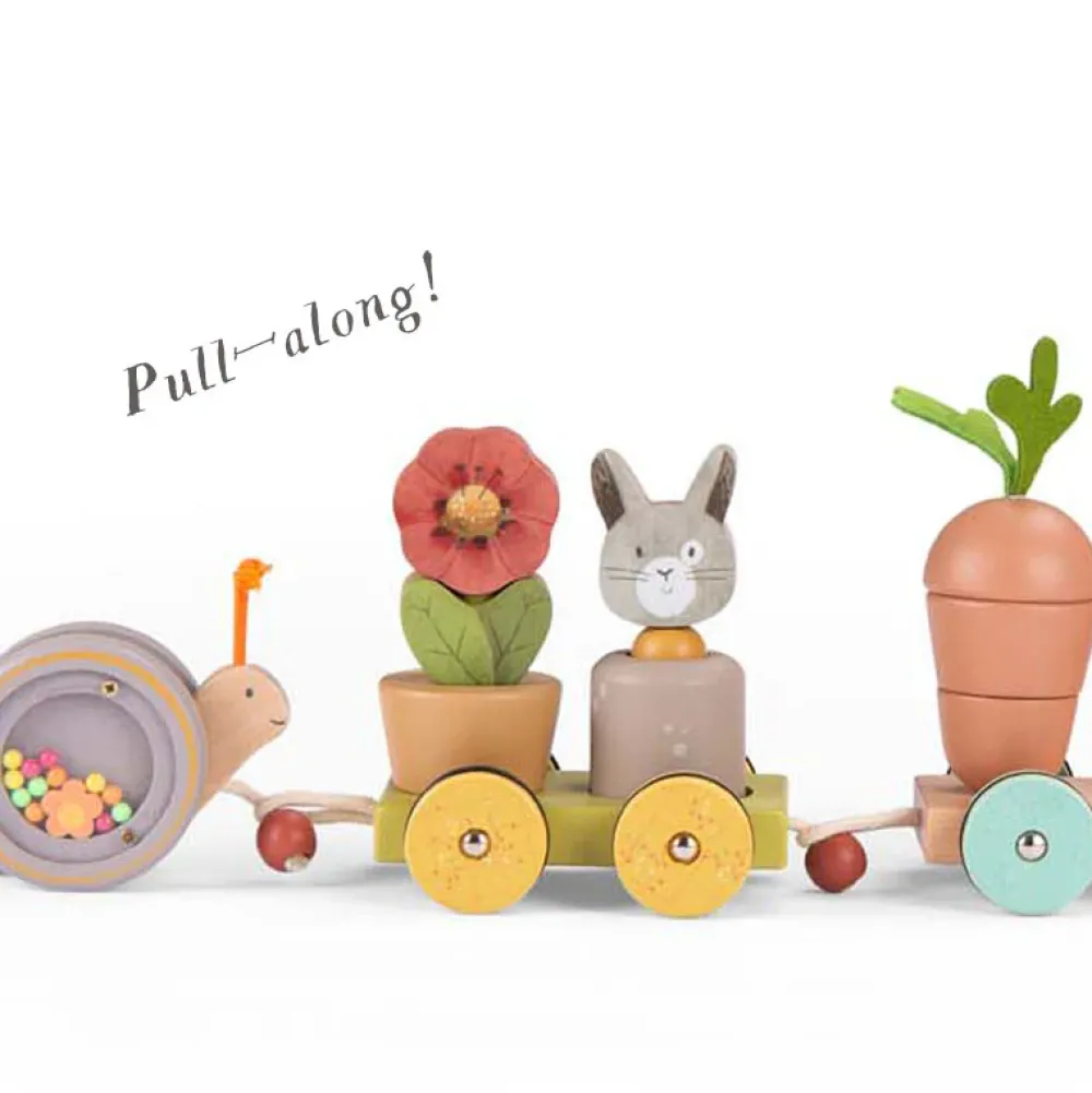 Moulin Roty Three Rabbits Pull-along Wooden Train|Cottontails Baby Outlet