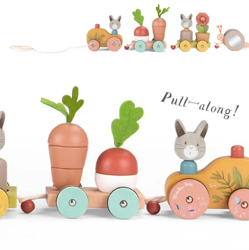 Moulin Roty Three Rabbits Pull-along Wooden Train|Cottontails Baby Outlet
