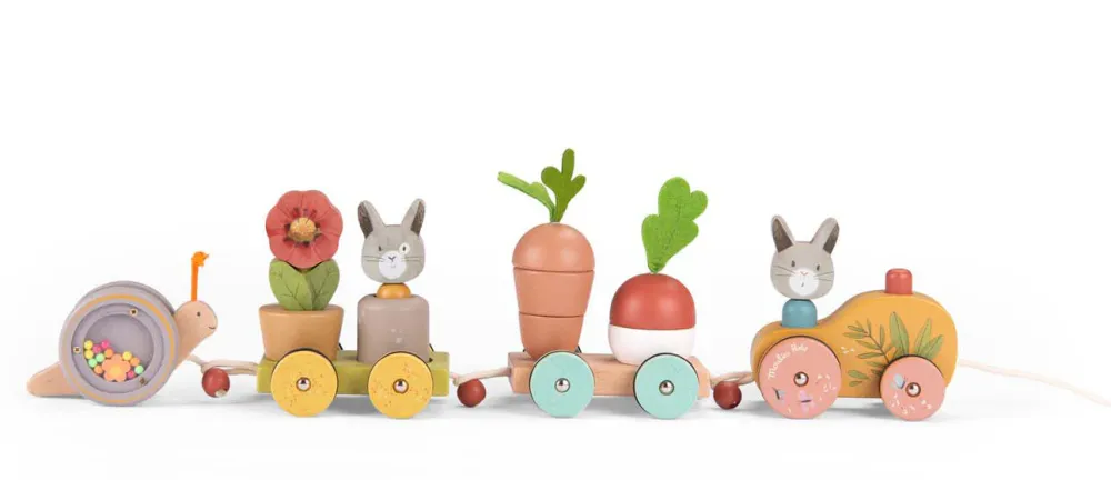 Moulin Roty Three Rabbits Pull-along Wooden Train|Cottontails Baby Outlet