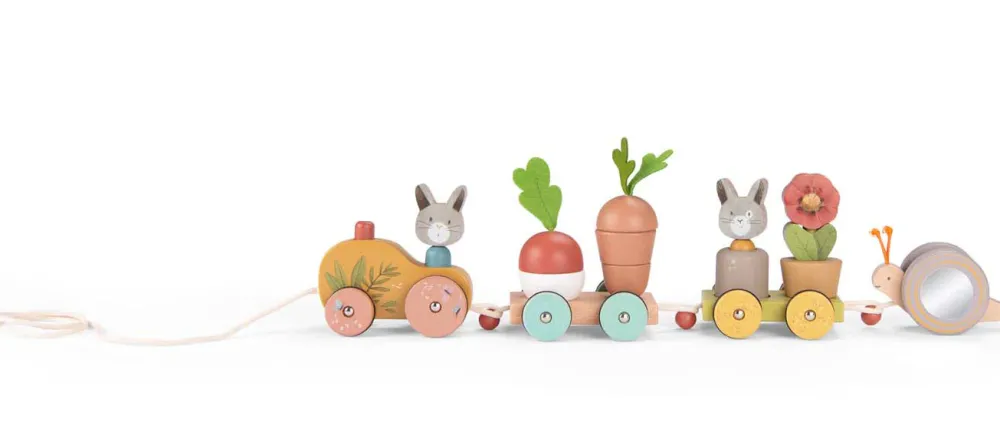 Moulin Roty Three Rabbits Pull-along Wooden Train|Cottontails Baby Outlet