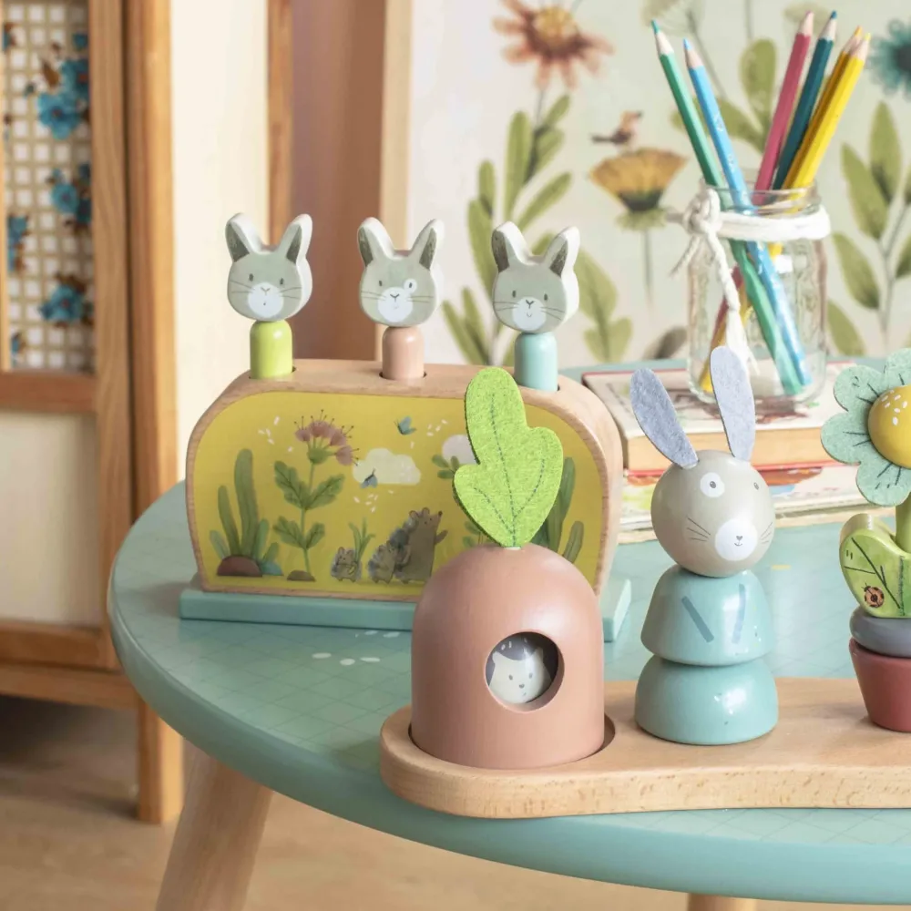 Moulin Roty Three Rabbits Wooden Pop-up Toy|Cottontails Baby Best