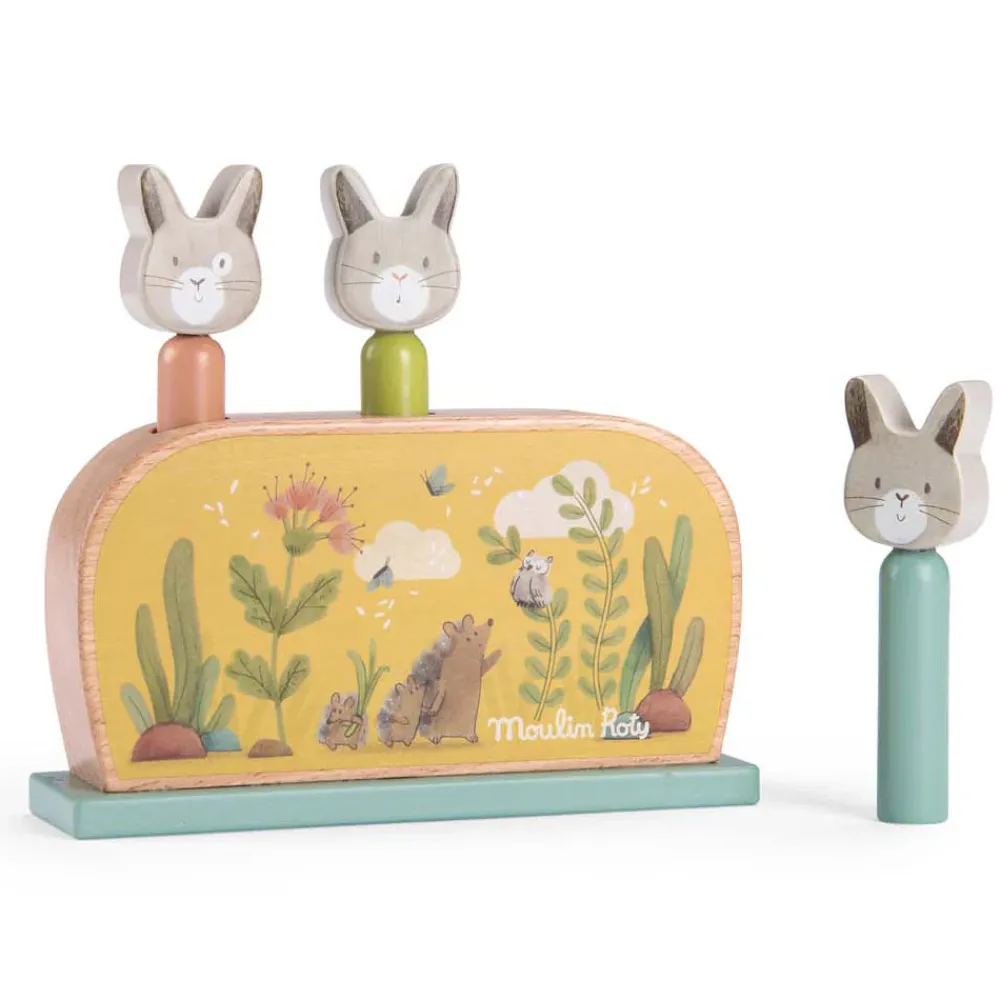 Moulin Roty Three Rabbits Wooden Pop-up Toy|Cottontails Baby Best