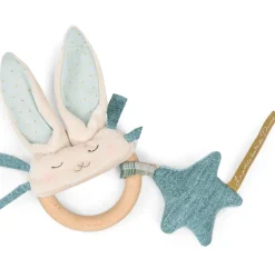 Moulin Roty wooden ring rattle - blue & cream rabbit|Cottontails Baby New