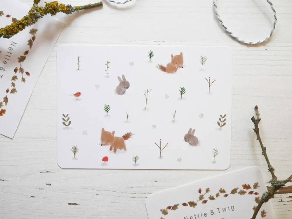 Postcard & Envelope - Fox & Bunny Woodland|Cottontails Baby New