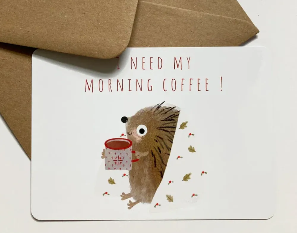 Postcard & Envelope - Hedgehog & Morning Coffee|Cottontails Baby Clearance