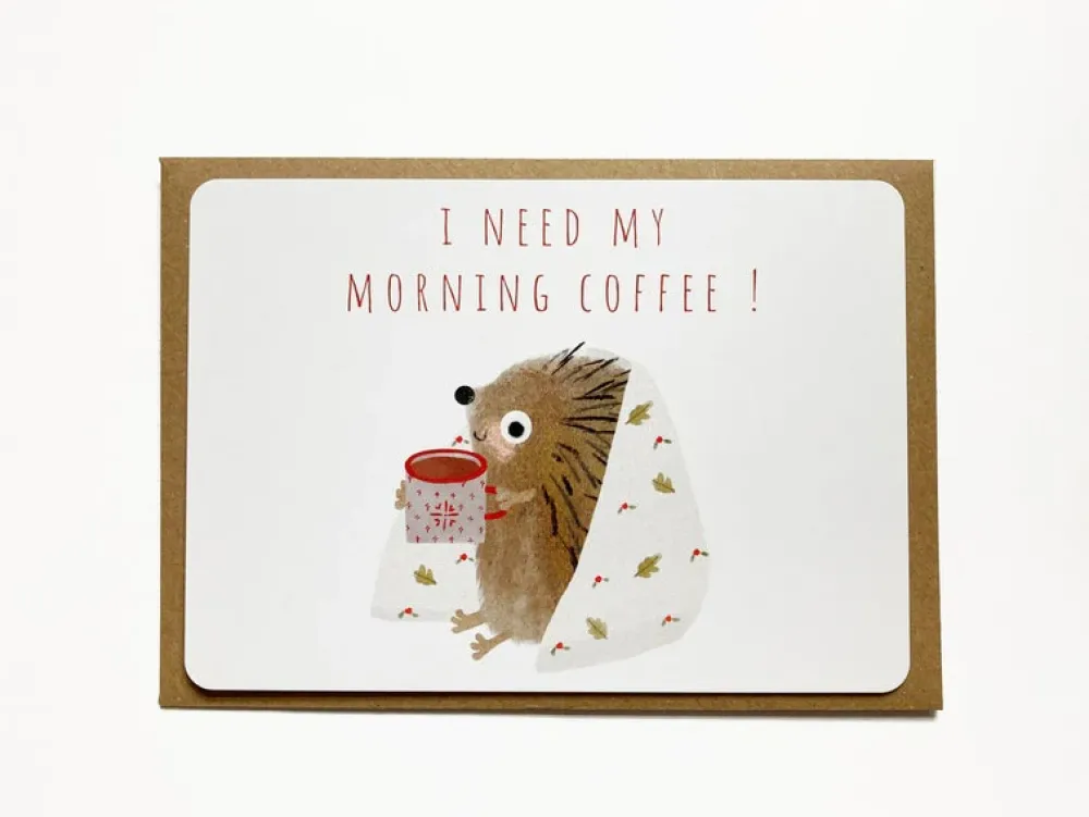 Postcard & Envelope - Hedgehog & Morning Coffee|Cottontails Baby Clearance