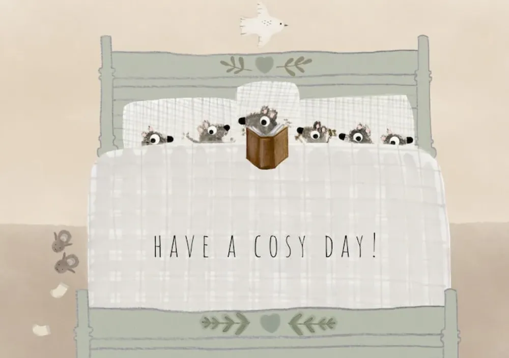 Postcard & Envelope - Mouse Family in Bed / Cosy Day|Cottontails Baby Outlet